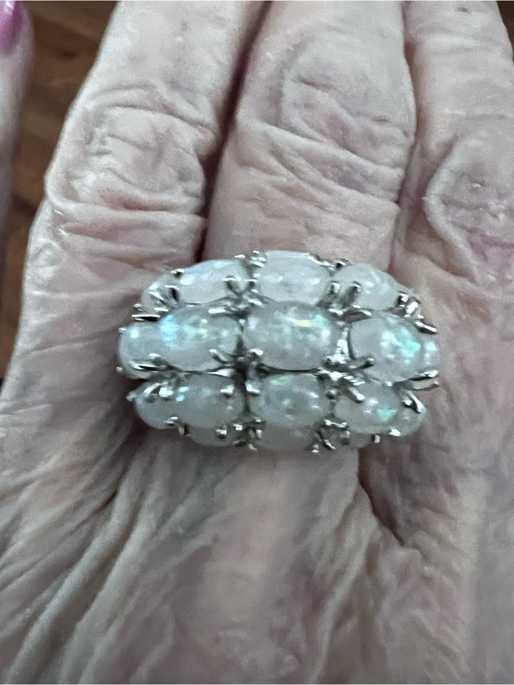 Silver White Opal Cluster Ring